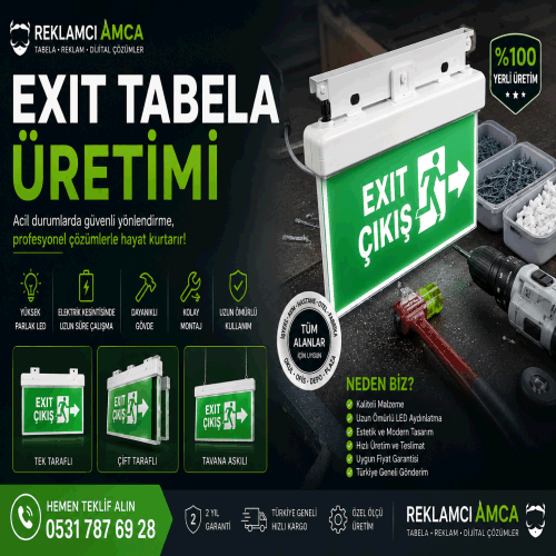 Exit Tabela Üretimi - acil çıkış tabelası - led exit tabela
